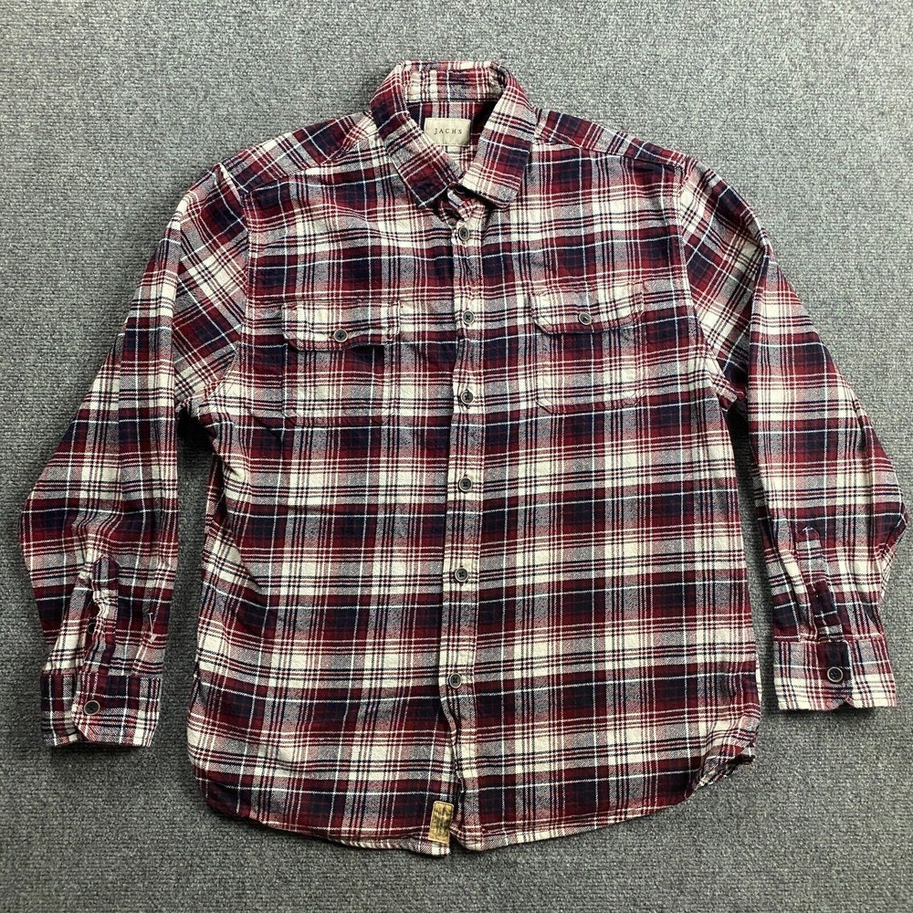 Jachs Flannel Shirt Men's Large Plaid Button Up Heavyweight Front Pockets Cotton
